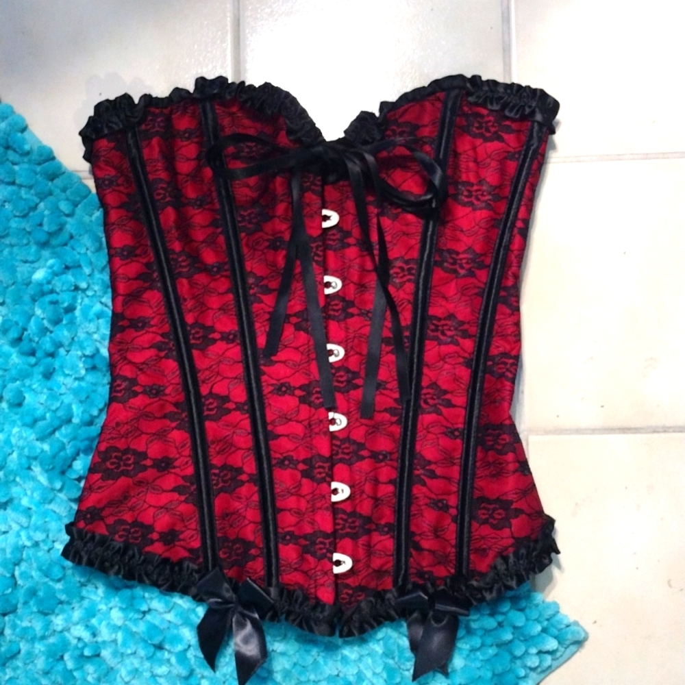 Elegant Red and Black Lace Corset